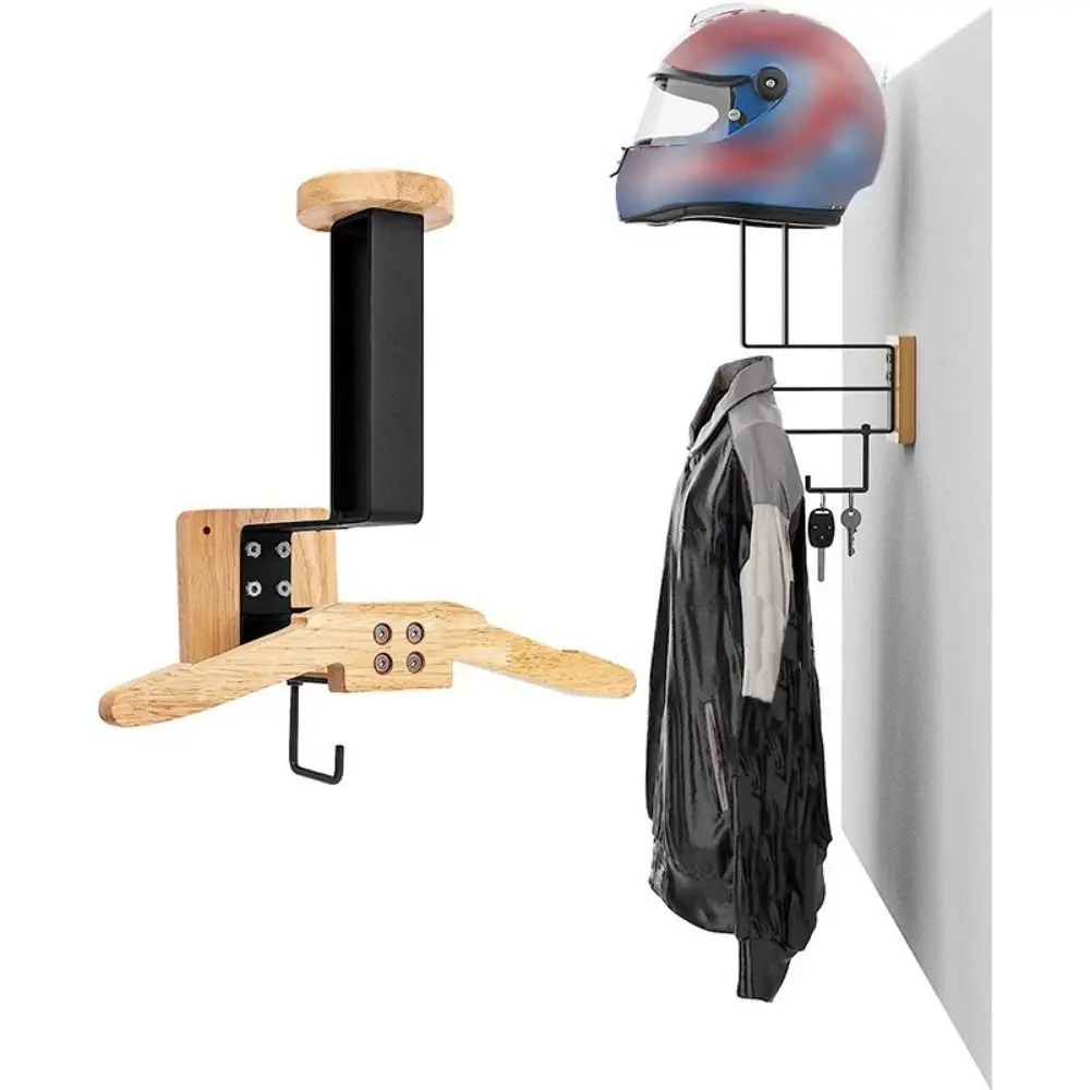 Cycling Gear Organizer Wall - Wood Motorcycle Helmet Holder Wall Mount