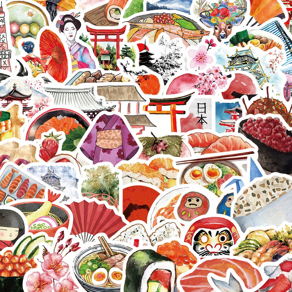 Cycling Gear In Japan - 64pcs Watercolor Japan Travel Decals Graffiti