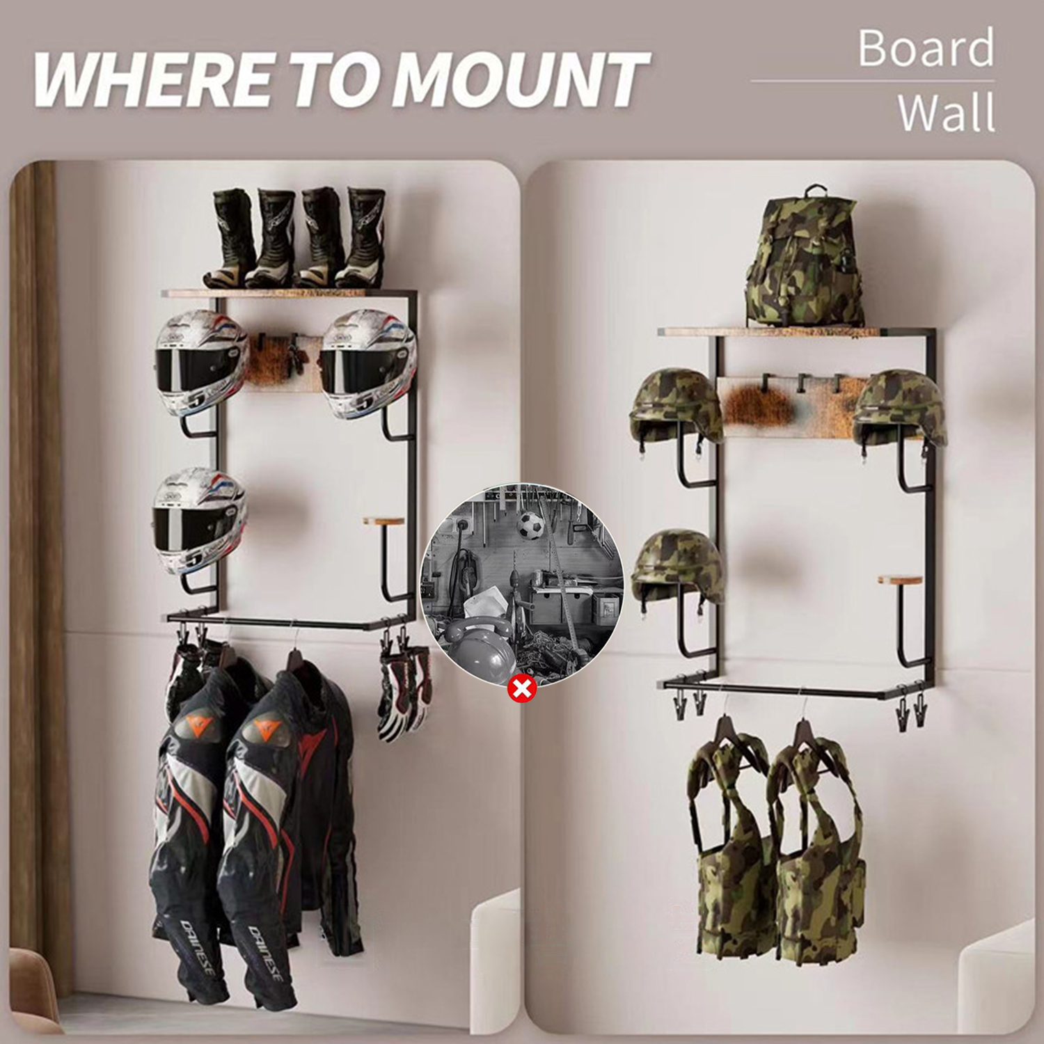 Motorcycle Helmet Holder, Wall - Cycling Gear Organizer Wall ulasan dan harga